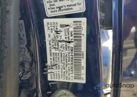 2009 Honda Cr-V Lx из США, поврежденный, VIN 5J6RE38359L018802